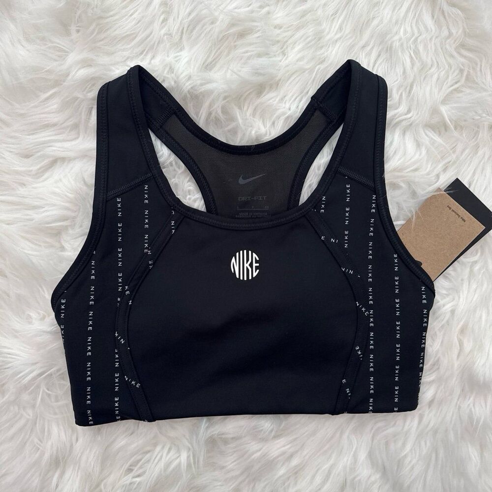 Nike Dri-FIT Swoosh Icon Medium Support Sport Bra Black Size Small